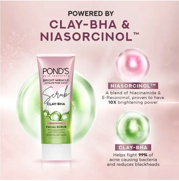 Pond's Bright Miracle Ultimate Pore Care Scrub Clay BHA Facial Scrub