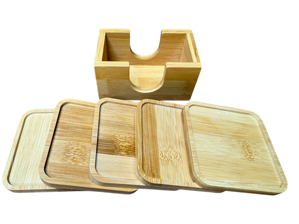 Bamboo Coasters with Bamboo Wood Square Coaster Holder