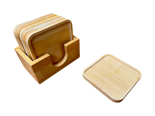 Bamboo Coasters with Bamboo Wood Square Coaster Holder