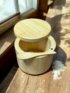 Bamboo Salt and Pepper Bowl, Bamboo Salt Cellar and Spices Storage Box with Spoon and Magnetic Swivel Lid (Single Compartment)
