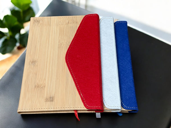 Bamboo Cover Notebook with Felt Accent | A5 | Magnetic Flap Enclosure