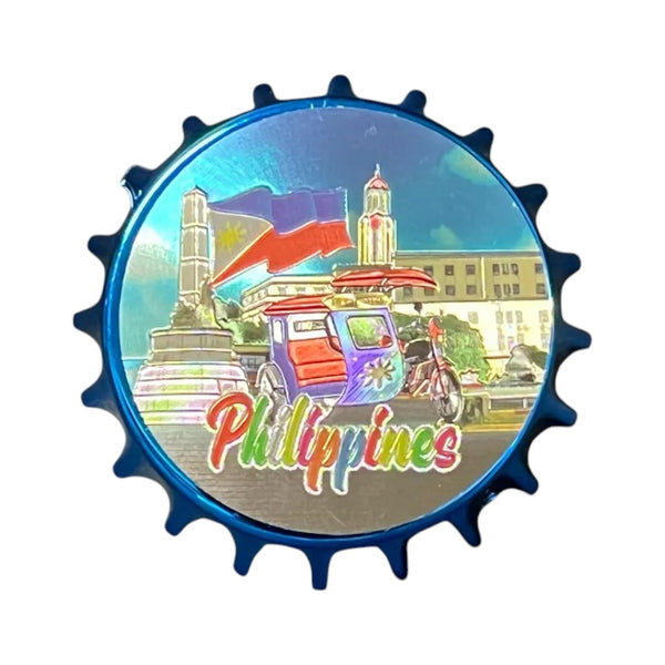 Philippine Metallic Fiber Glass Refrigerator Magnet and a Can / Bottle Opener (Tricycle at Luneta Park)