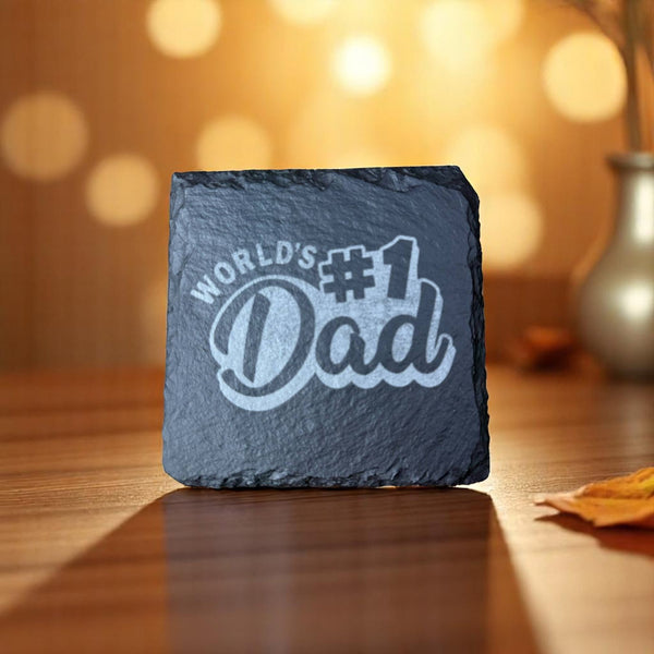 Slate Coaster – Laser Engraved (Worlds #1 Dad)