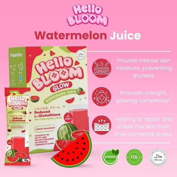 Hello BLOOM GLOW Watermelon Juice - Reduced L-Glutathione Drink