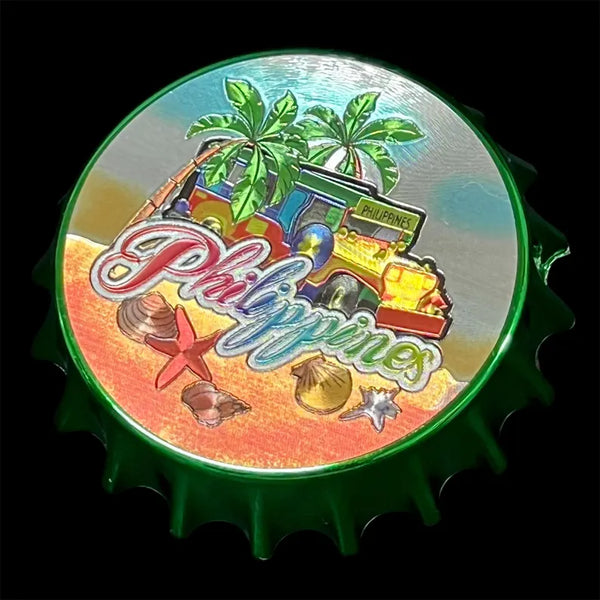 Philippine Metallic Fiber Glass Refrigerator Magnet and a Can / Bottle Opener ( Jeepney )