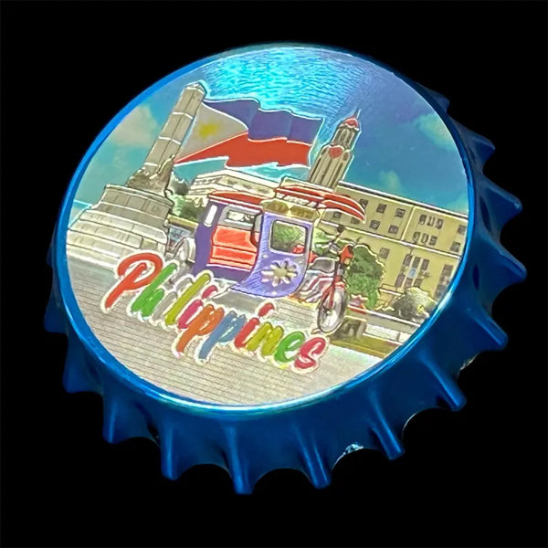 Philippine Metallic Fiber Glass Refrigerator Magnet and a Can / Bottle Opener (Tricycle at Luneta Park)