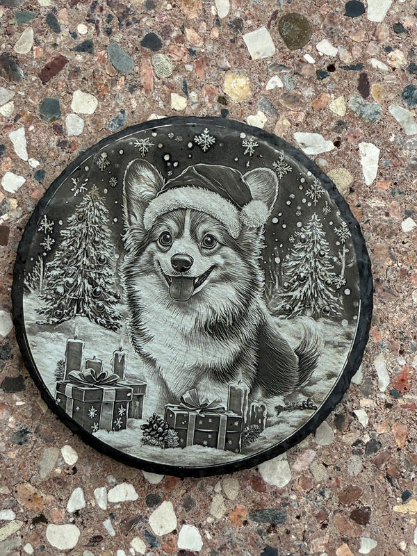 Slate Coaster – Laser Engraved (Merry Christmas #Dog)