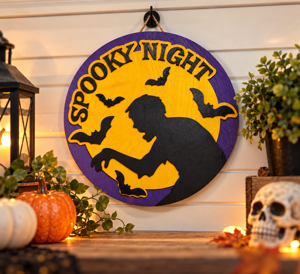 Spooky Night Zombie Halloween Wooden Wall Art – Laser Cut & Hand Painted