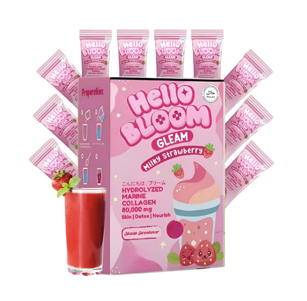 Hello BLOOM GLEAM Milky Strawberry Collagen Drink