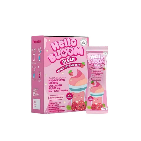 Hello BLOOM GLEAM Milky Strawberry Collagen Drink