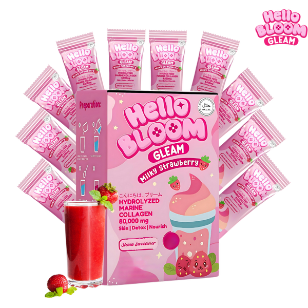 Hello BLOOM GLEAM Milky Strawberry Collagen Drink